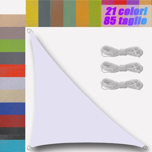 tenda vela Triangolare Impermeabile 2x2x2.8m 98% Anti UV Traspirante in 200 g/m² PES con Corde telo ombreggiante vela esterno giardino piscina prato attività all'aperto Bianco