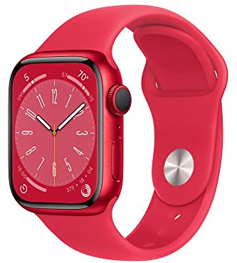 Apple Watch Series 8 (GPS, 41mm) Smartwatch - Aluminiumgehäuse Product(RED), Sportarmband Product(RED) - Regular. Fitnesstracker, Blutsauerstoffund EKGApps, Always-On Retina Display, Wasserschutz