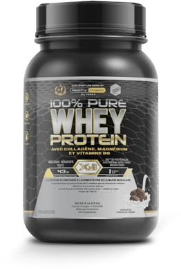 Healthy Fusion Whey Protein | 43 g/dose Protéine Whey Pure avec Collagène, Magnésium et Vitamine B6 | Augmente la masse musculaire, améliore l’entraînement, renforce les articulations | Chocolat 1kg
