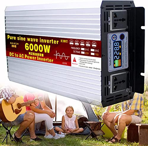 Convertitore Tensione Inverter A Onda Sinusoidale Pura 6000w 8000w Con Due Prese Universali E Display A Colori Intelligente, Inverter Per Auto 12v 24v 48v 60v 72v A 110v/230v,8000W-24Vto110V