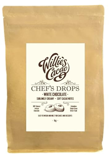 Willie's Cacao - White Chocolate Chef's Drops 1kg - Couverture Chocolate from Natural Cocoa Butter with Soft Cacao & Caramel Notes - For Cooking & Baking