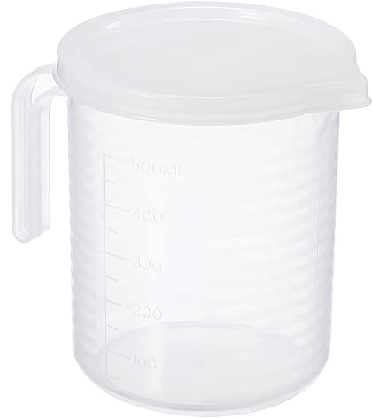 PATIKIL Graduated Beaker, 500ml PP Plastic Liquid Measuring Cup Double Sided Graduations with Handle Lid and Spout for Lab Kitchen Home