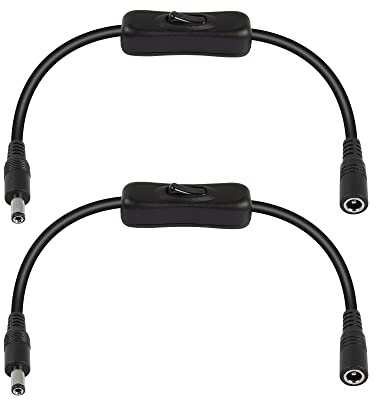 PNGKNYOCN 30 cm DC 5,5 mm x 2,1 mm da maschio a femmina 16 AWG Cavo 12V Interruttore a bilanciere in linea Connettore adattatore di alimentazione DC per telecamera di sicurezza a LED CCTV (2-Pack)