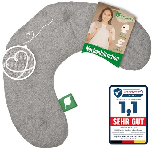 HERBALIND Nackenhörnchen Flanell Körnerkissen Nackenkissen - Bio Getreide 1000g Füllung - Nacken Schulter Wärmekissen für Mikrowelle - Handmade in Germany 100% Baumwolle Stoff (Steingrau)