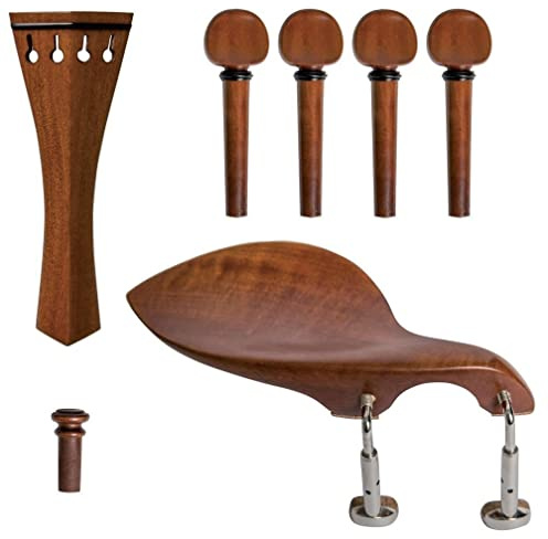 GEWA Violingarnitur, Zubehörset, Ersatzteile Set, Saitenhalter, Kinnhalter, Endknopf, 4 Wirbel, Buchsbaum, Kinnhaltermodell Guarneri, 4/4
