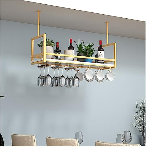 CURBX Portabottiglie da Soffitto,Porta Bicchiere da Vino Sospeso,Vintage con Portabicchieri Sospesi,Bar Ristorante Supporto da Soffitto in Ferro,Calici Scaffale per Scaffale Vino Bar/Cucina