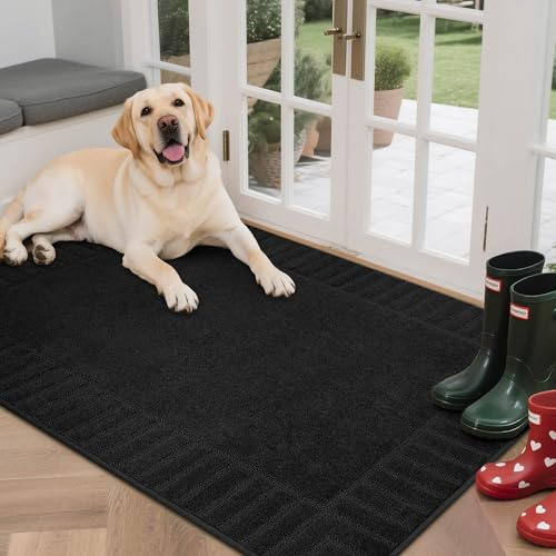 BEQHAUSE Door Matts Indoor, 80x120cm Dirt Trapper Door Mats Non-Slip, Black | Washable Door Mat Indoor, Polyester, Low-Profile and Stain Resistant for High-Traffic Areas, Hallways, Entryways, Balcony etc