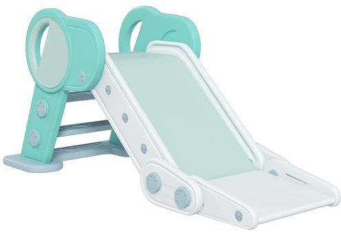 AIYAPLAY Scivolo per Bimbi 18-36 Mesi a Tema Spaziale con Scale Antiscivolo, Scivolo da Interno in PE e PP, 102x53x53cm, Verde e Bianco