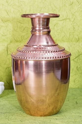 QT Handgeschnitzter Wassertopf aus reinem Kupfer, Kalash Lota für Pooja-Gebet, 22,9 cm hoch, Kalash Arti Topf, traditionelles Trinkwasser, reinigend, natürlich Wasserspeicher, Ghada Kalash –