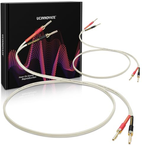 14 AWG OFC Lautsprecherkabel mit Pin-Bananensteckern, Audiophiles HiFi 3m/9.8Ft Weißes Lautsprecherkabel mit vergoldeten Bananensteckern, quadratisches Lautsprecherkabels für Hi-Fi Audio System