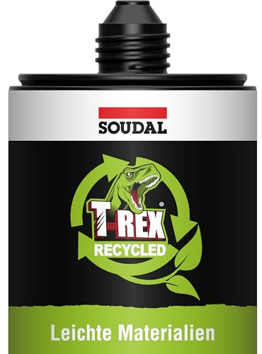 Soudal T-Rex Montagekleber für leichte Materialien, 350g, Kartusche, Weiss - Klebstoff aus 80% recycelten Rohstoffen, faserverstärkt und ultrastark für leichte Lasten bis zu 125 kg/m²
