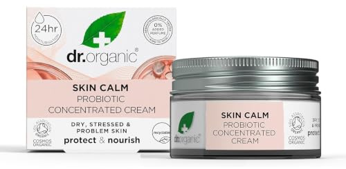 Dr Organic Skin Calm Probiotic Concentrated Cream Per rossore, crema viso idratante, pelle secca, sensibile e irritabile, testato dermatologicamente, vegano, cruelty free, 50ml