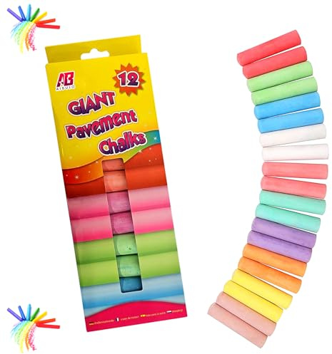 AIBULO Jumbo Rainbow Chalk - 12 Bright Colours | Chunky Chalks for Children, Washable Pavement & Blackboard Art – Safe Outdoor Fun for Toddlers & Kids