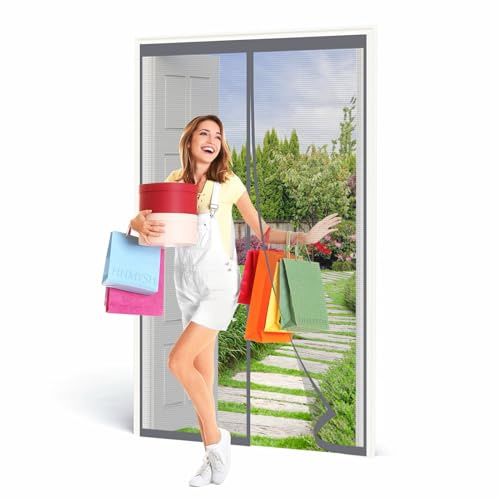 Magnetic Fly Insect Screen Door, Grey Anti Mosquito Mesh Fly Curtain with Powerful Magnets, Insect Protection Door No Gap, Heavy Duty Bugs Door Screen, Keep Bugs Out Lets Fresh Air in,75x215cm