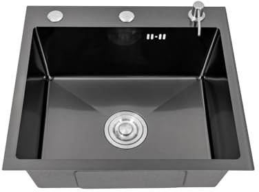 FUROMG SpüLbecken EinbauspüLe Schwarz KüChenspüLe 45X50Cm Edelstahl Rechteck EinbauspüLe KüChenspüLe SpüLbecken Mit Rohr Waschbecken Küche Sink