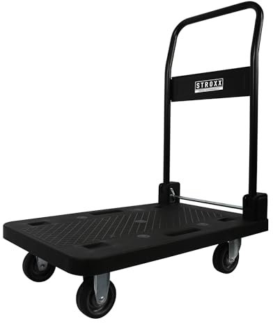 STROXX – Plattformwagen 150Kg - Extreme leicht - 740x470x930mm (LxBxH) Große Fläche - Transportwagen - Lagerwagen - Transporthilfe - Umzughelfer - rutschfest - klappbar
