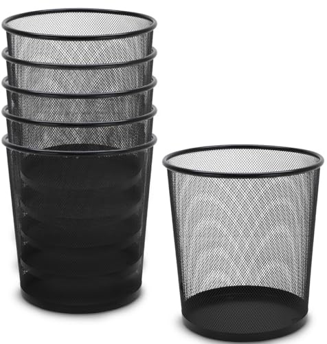 Waytex Pack de 6 Corbeilles à Papier en Métal Maille Mesh 13L Noire, Poubelle de Bureau, Salle de Bain, Cuisine