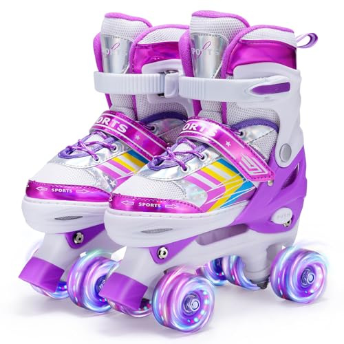 Kids Roller Skates for Girls Boys Adjustable, 8 Light Up Wheels Quad Skates for Girls Boys Toddler Beginners Indoor and Outdoor Fun.