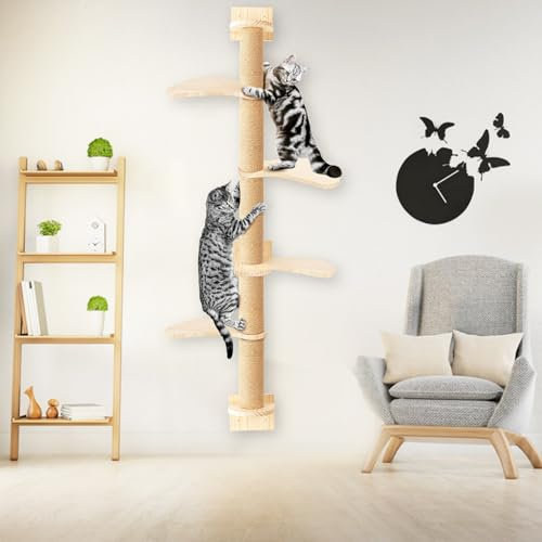 locwanot 195,1 cm hoher Katzenbaum, 4 Etagen, vom Boden bis zur Decke, Katzenturm, Wandmontage, Kratzbaum für Indoor-Katzen, Wandmöbel, interaktives Spielzeug, stabiler Aktivitätsbaum für Katzen,