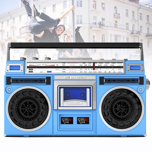 Portable Cassette Player Recorder, CD Tape Player, 80s Retro Bluetooth Boombox, with AM/FM Radio, Support SD/USB Input, Cassette Recorder For Family Gathering Travel Street Dance,Blue