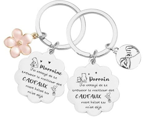 FGHJK Cadeaux Noël pour Marraine Parrain 2 Porte-clés Parrain et Marraine Cadeau Parrain Marraine Demande Annonce Naissance Baptême Communion Cadeau Surprise Noël