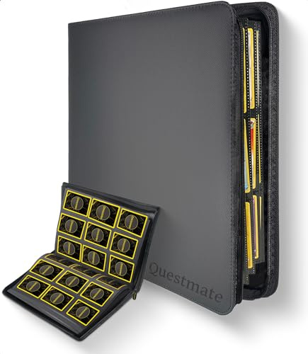 Questmate TCG Carte de collection Dex – Dossier de rangement pour 360 cartes – 3 pochettes pour cartes – 9 poches – Classeur de rangement pour cartes à jouer – Porte-album à insérer (gris)