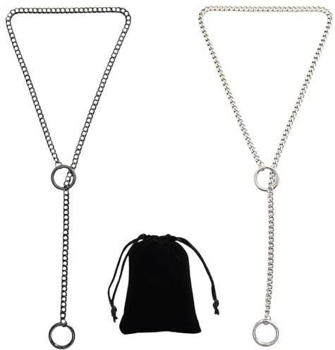 TJUSPIRIT Edelstahl Slip Chain Choker Kette Damen Schlupfkette O-Ring Slip Chain Punk Gothic y2k Lariat Y Halskette PU Lederhalsband Halskette 60CM Länge(Schwarz+Silber)