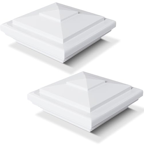 VIVIDA 4 x 4 Vinyl Fence Post Cap (Actual 4 x 4), New England Pyramid Post Cap, PVC Square Top Cover, for Vinyl Fences, Mailboxes & Decks, White, 2 Pack