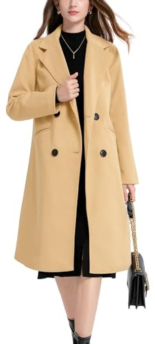 Vanchenl - Cappotto da donna invernale in misto lana, con taglio a V, revers a doppiopetto, casual, a media lunghezza, stile peacoat, trench, giacche outwear, albicocca, M
