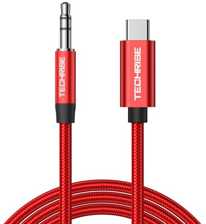 TechRise Aux to USB C DAC Cable, Hi-Fi Stereo Type C Aux Cord, Red, 2m | USB-C to 3.5mm Audio Cable, Headphones Cable, Plug in and Play, Compatible with iPhone, iPad, Car & Galaxy S25 S24 Ultra
