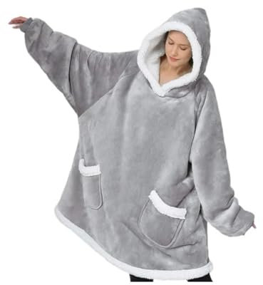 JMORCO Decke Mit ärmeln Übergroße Hoodie-Decke mit Ärmeln, Winter-warme Fleece-Sweatshirt-Decke, Damen- und Herren-Pullover, riesige TV-Decke, Camping-Decken(Grey)