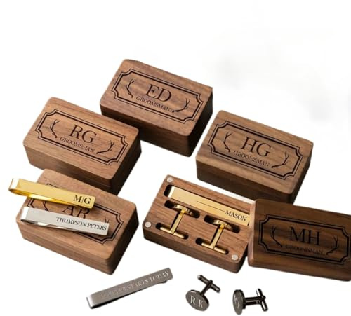 Juego de gemelos y clip de corbata personalizados para hombres, caja de clip de corbata para padrinos de boda, accesorios de boda con monograma para padrinos, padre, ushers, 2.6 x 1.6 x 1, acero