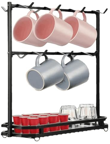 Portavasos de café, portavasos de café para encimera | Portavasos portavasos de café de 2 niveles con 14 ganchos | Almacenamiento vintage para cesta, organizador para taza de café