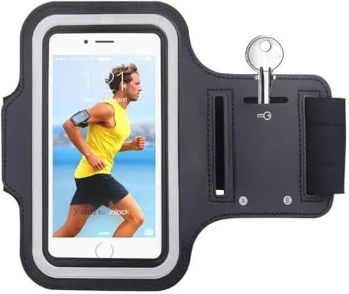 Running Armband for Samsung Galaxy S23/S24 Plus Ultra & any Models up to 6.8-Inches, Stretchable Sports Jogging Gym Armband with Key & Phone Holder Case For iPhone 16/15/14/13/12/11/X (Black)