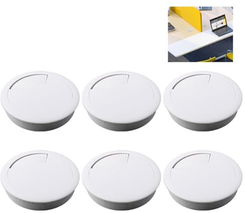 6 Pièces Passe Cable Bureau, Blanc 60mm Encastrable Cache Cable Bureau Passage de Cable Bureau en Plastique Cache Fil Bureau Passe Cable Mural Rond Organiseur de Fil pour la Maison et Le Bureau