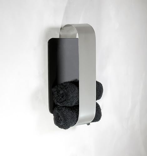 Schönbeck Design Handtuchhalter für Gästehandtücher aus schwarzem Acrylglas mit Metallbügel Edelstahl gebürstet - bohrfreie Wandmontage, hochwertiges Badzubehör für Gäste WC & modernes Badezimmer