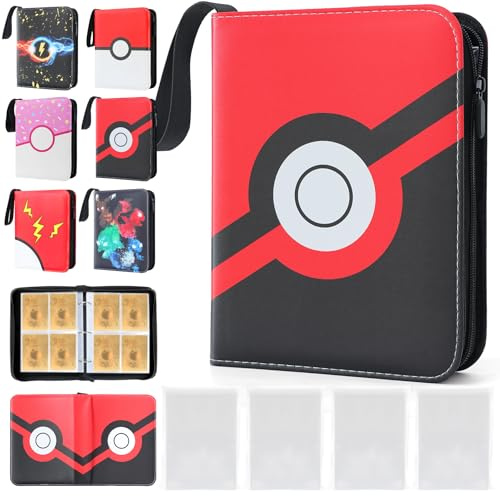 DBPBToU Raccoglitore Carte Poke per 400 Carte con 400 Sleeves, Album Carte per Poke X, V, Vmax, TAG TEAM, EX, GX, MTG, TCG, Cerniera impermeabile in Pelle PU (Slash)