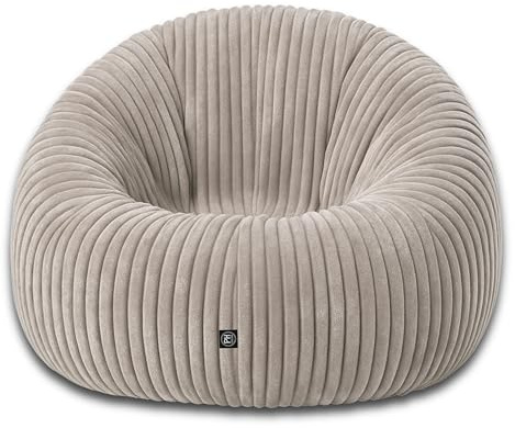 PatchHome Deluxe 2-in-1 Cord Bean Bag Armchair Bean Bag - Gaming Bean Bags for Adults and Children with Zip - Already Filled - Ideal for Sitting and Lying (Grey, Diameter 145 cm)