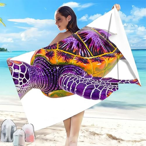 Telo Mare Grande 90x200 mm Viola Telo Mare Microfibra Ultra Assorbente Antisabbia Asciugatura Rapida Uomo e Donna Stuoia Spiaggia Leggero e Portatile per Piscina Viaggi Scialle Tartarughe Marine 1-2