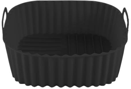 Silicone Air Fryer Liner, Square Air Fry Plate, Non Stick Tray, Heat Resistant Reusable Mat, Kitchen Cookware for Roasting Grilling Baking, Indoor Outdoor Cooking, 21x21cm