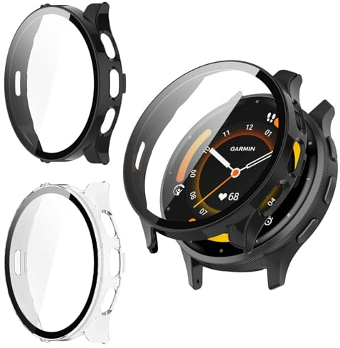 Kimiyaki 2 Pack for Garmin Venu 3 45mm Screen Protector Case [Full Coverage], Hard PC Bumper All-Around Protective Accessories for Garmin Venu 3 Built-in Tempered Glass Film