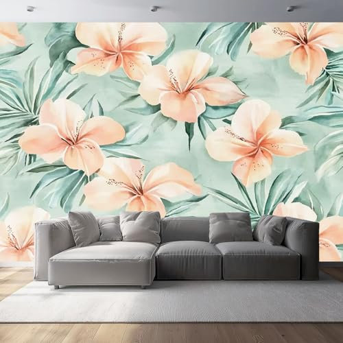 Murale in Carta da Parati Non Tessuta Colore - Acquerello Fiori tropicali Fantasy Stampato in Alta Definizione - Perfetto per Casa, Ufficio, Ristorante, Hotel - Facile da Installare - 200 x 141 cm
