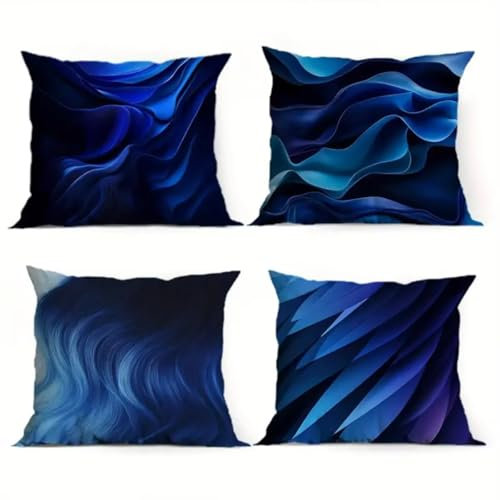 Kissenbezüge 4er Set Blau Schwarz 35x35cm Dekorative Kissenhülle, Samt Zierkissenbezüge mit unsichtbarem Reißverschluss, Weich Kissen Bezug Zierkissen für Sofa Wohnzimmer Zuhause Dekor Sv9246