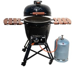 Le Gaulois Kamado Mixte Bois et Charbon, Barbecue, 61cm x 125cm, Cuisson Cyclonique Brevetée (Ceramique Noir Brillant)