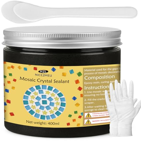 NICE2MEU 400g Mosaic Crystal Grout Black, No Need to Add Water, Contains Crystal Particles, Mosaic Tile Grout for Crafts
