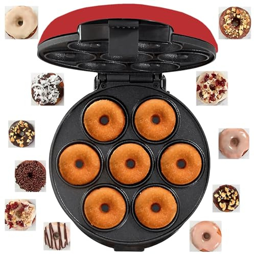 Electric Mini Donut Maker - 7-Hole Non-Stick Doughnut Maker with Thermostatic Design for Breakfast and Snack Desserts