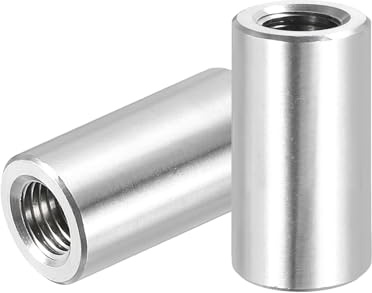 PATIKIL M10x1,25mm Steigung 304 Edelstahl Runde Kupplungsmutter 2 Stück 30mm / 1,18 Länge Metrisches Feingewinde Verbindungshülse Stange Stiftschraube Befestigungsmutter Silberfarben