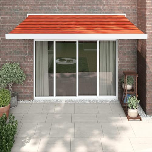Tenda da Sole Retrattile Elettrica, Arancione e Marrone 3.5x2.5m, Tessuto Poliestere con Rivestimento PU e Struttura in Alluminio, Tendone da Esterno per Balcone Terrazza Giardino