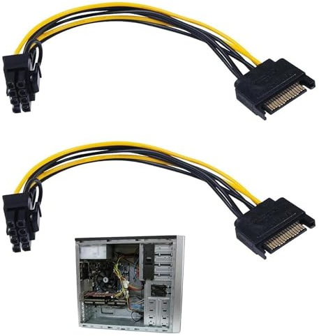 BrambleCo 2 PCS SATA Power Cables – 15 Pin to 8 Pin (6+2 Pin) PCIe Splitter Connector – Ideal 2 Pin Y Splitter Adapter for Graphics Card, Video Card & Power Supply Extension (20cm)