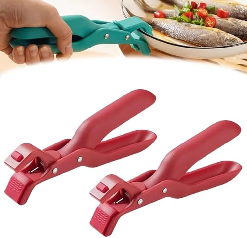 Hot Plate Gripper Tongs, Hot Plate Gripper Lifters, Multi-Function Anti-Scald Bowl Clip for Kitchen (Red*2pcs)